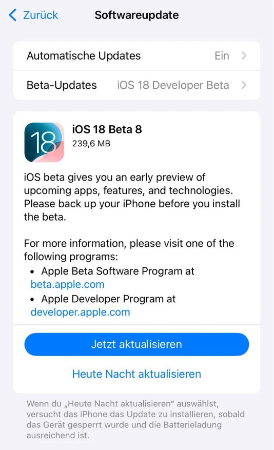 宝塔苹果手机维修分享苹果 iOS / iPadOS 18 开发者预览版 Beta 8 发布 