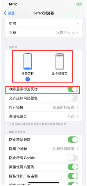 宝塔苹果手机维修分享Safari浏览器如何切换标签栏位置 